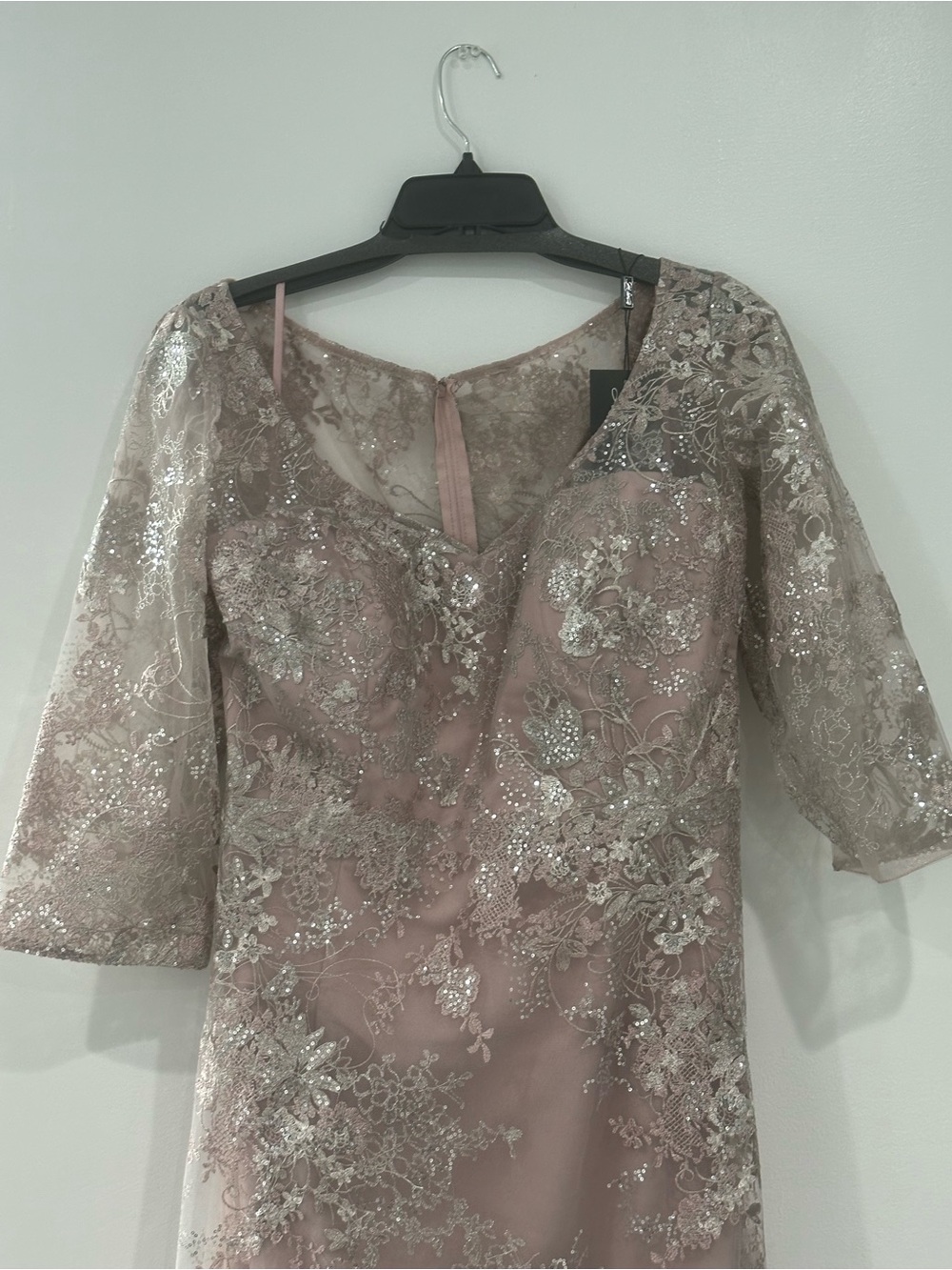 Brand new - La Femme Blush Pink/Mauve Embroidered Long Sleeve Evening Gown